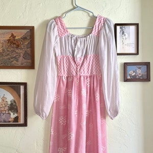 Vintage 70s Homemade Puff Sleeve Gingham Maxi Dress with Felt Fruits (Modern XXS/XS)