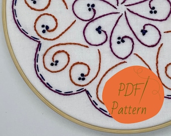 The Twirly Girl Mandala DIGITAL DOWNLOAD Embroidery Pattern | Twisty Twirly Floral Mandala | Beginner Intermediate Embroidery