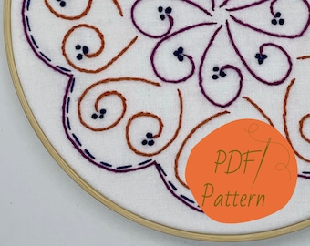 The Twirly Girl Mandala DIGITAL DOWNLOAD Embroidery Pattern | Twisty Twirly Floral Mandala