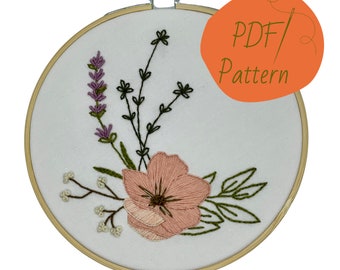 Nifty Floral No. 1 DIGITAL DOWNLOAD Embroidery Pattern Peach Lavender Flowers | Beginner Intermediate Embroidery