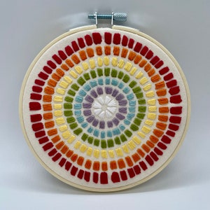 Rainbow Mosaic Embroidered Art 5&quot; | Hand Embroidery Finished Hoop