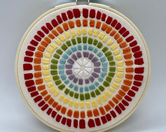 Rainbow Mosaic Embroidered Art 5" | Hand Embroidery Finished Hoop