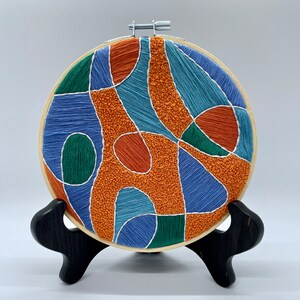 Abstract Embroidery Art 6&quot; | Hand Embroidery Orange Blue Green