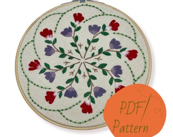 The Peggy Mandala DIGITAL DOWNLOAD Embroidery Pattern | Twisty Twirly Floral Mandala | Beginner Intermediate Embroidery