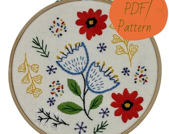 Floral Embroidery Pattern: Folk Art Beginner Sampler (Digital Download)