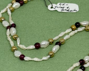 Freshwater Pearl Necklace: Garnet and Gold Filled Beads, 25 Inch