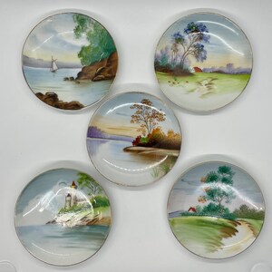UCAGCO CHINA Set of 5 Decorative Saucers Made in Occupied Japan - Wall Hangings 4&quot;