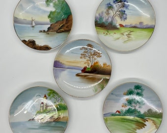 UCAGCO CHINA Set of 5 Decorative Saucers Made in Occupied Japan - Wall Hangings 4"