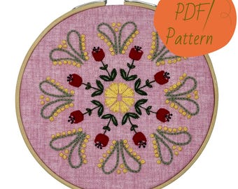 Evelyn Mandala Embroidery Pattern: Folk Art Floral Design (Digital Download)