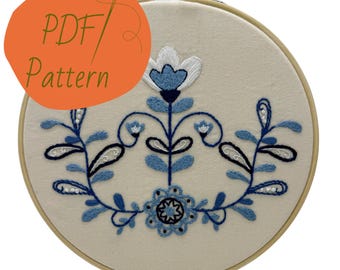 The Folksy Blues DIGITAL DOWNLOAD Embroidery Pattern | Folk Art Style Mandala | Beginner Intermediate Embroidery