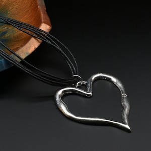 Big Silver Open Heart Necklace-Antique Silver /Boho / Big Heart / Silver Necklace /Long Necklace / Gift Box Included