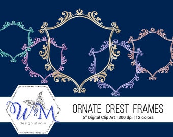 Foiled Flourish Frame Clipart, Pastel Digital Foil Frames 5" Frame Clip Art, Junk Journal Printable