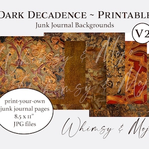 Fondos imprimibles para diario basura DARK DECADENCE, páginas para diario basura, hojas de collage de papel digital, papel para álbum de recortes de 8,5 x 11, V2