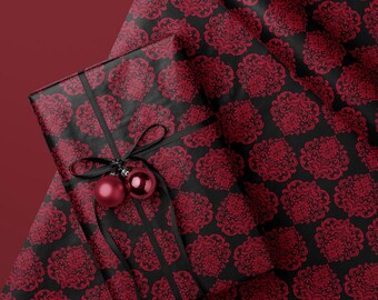 Gothic Damask Gift Wrap, Red and Black Wrapping Paper
