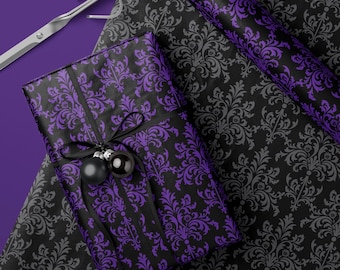Gothic Damask Wrapping Paper - Purple & Black Elegant Gift Wrap