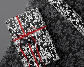 Black and White Damask Wrapping Paper - Elegant Gothic Gift Wrap