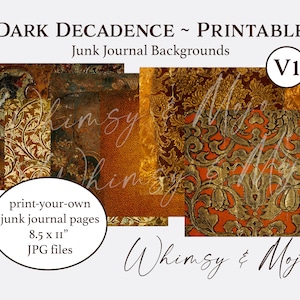 Fondos imprimibles para diario basura DARK DECADENCE, páginas para diario basura, hojas de collage de papel digital, papel para álbum de recortes de 8,5 x 11, V1