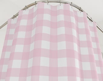 Pink Gingham Shower Curtain: Preppy Grandmillennial Bathroom Decor