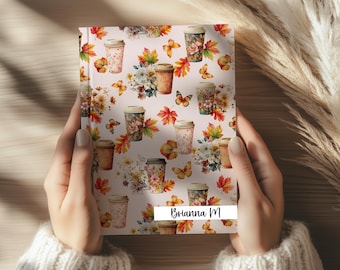 Kundenspezifisches Blumenkaffeetagebuch, Herbstblätter, personalisiertes Notizbuch, Lehrer Geschenk