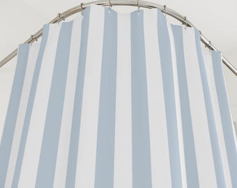 Coastal Shower Curtain Blue and White Stripe Bath Curtains Classic Beach Cottage Decor