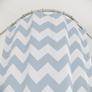 Blue Chevron Shower Curtain Coastal Beach House Bathroom Decor