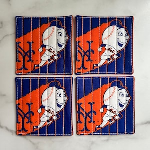 New York Mets Quilted Coasters Set of 4, Baseball coasters, MLB NY METS featuring Mr Met