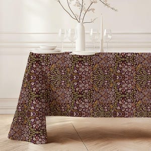 William Morris Tablecloth Blackthorn Farmhouse Table Linens Thanksgiving Tablecloth Holiday Gathering - Maroon & Mauve | 4349