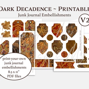 DARK DECADENCE Junk Journal Embellishments, Junk Journal Fussy Cuts, Digital Paper Collage Sheets, Scrapbook Embellishments Printable, V2