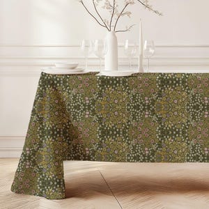 William Morris Tablecloth Blackthorn Farmhouse Table Linens Thanksgiving Tablecloth Christmas Gathering - Olive Green | 4348