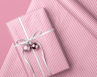 Pink Stripe Gift Wrap, Skinny Striped Wrapping Paper