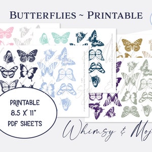 80 Printable Butterflies, Butterfly Fussy Cut - 8 Butterflies in 10 Colors