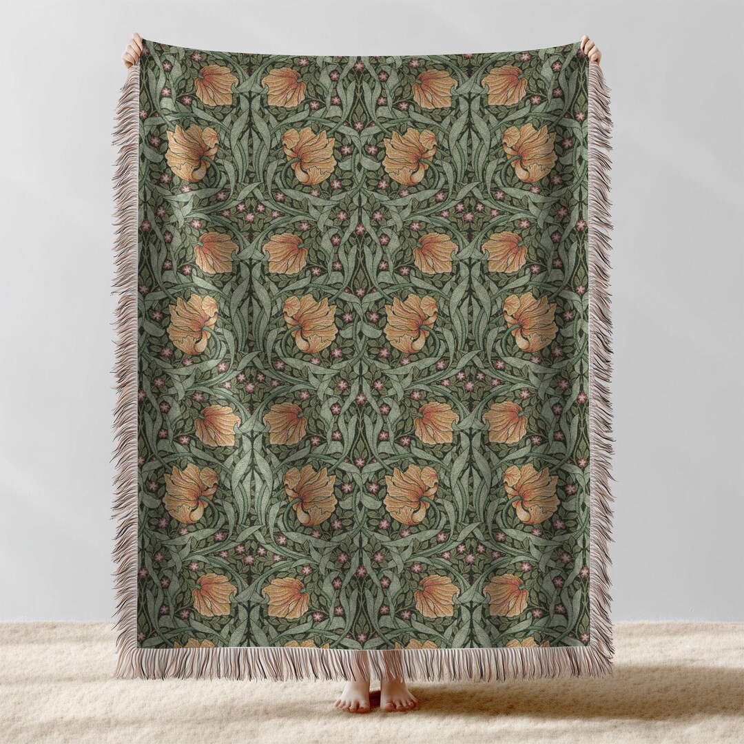 William Morris Woven Blanket Pimpernel Cotton Throw With Fringed Edges ...