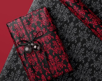 Gothic Gift Wrap, Red and Black Goth Wrapping Paper Christmas, Birthday, Halloween, Valentine's Day