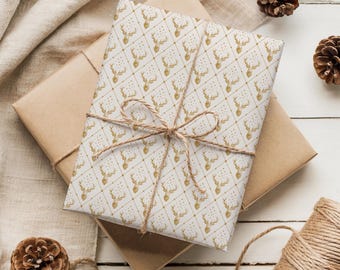 Christmas Deer Wrapping Paper, Elegant Holiday Gift Wrap