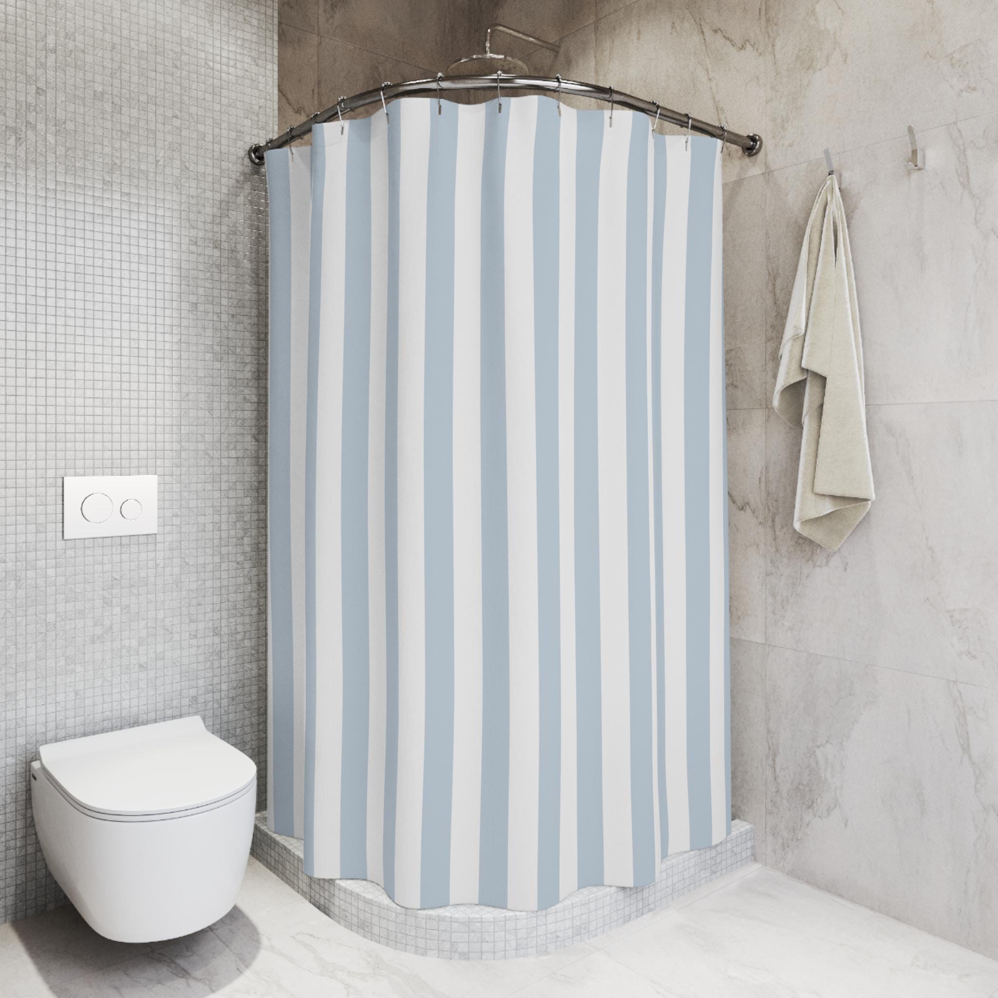 Blue And White Striped Shower Curtainnull