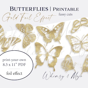 Goldfolie Schmetterling Printable für Fussy Cuts, Gold Schmetterlinge, Schmetterling Digital Printable