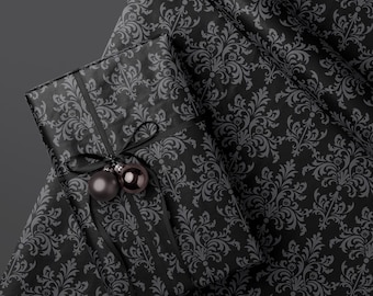 Gothic Damask Wrapping Paper, Moody Black Gift Wrap
