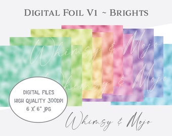 Digital Foil Paper, Bright Rainbow Foil 6 x 6", Shimmer Effect Digital Paper