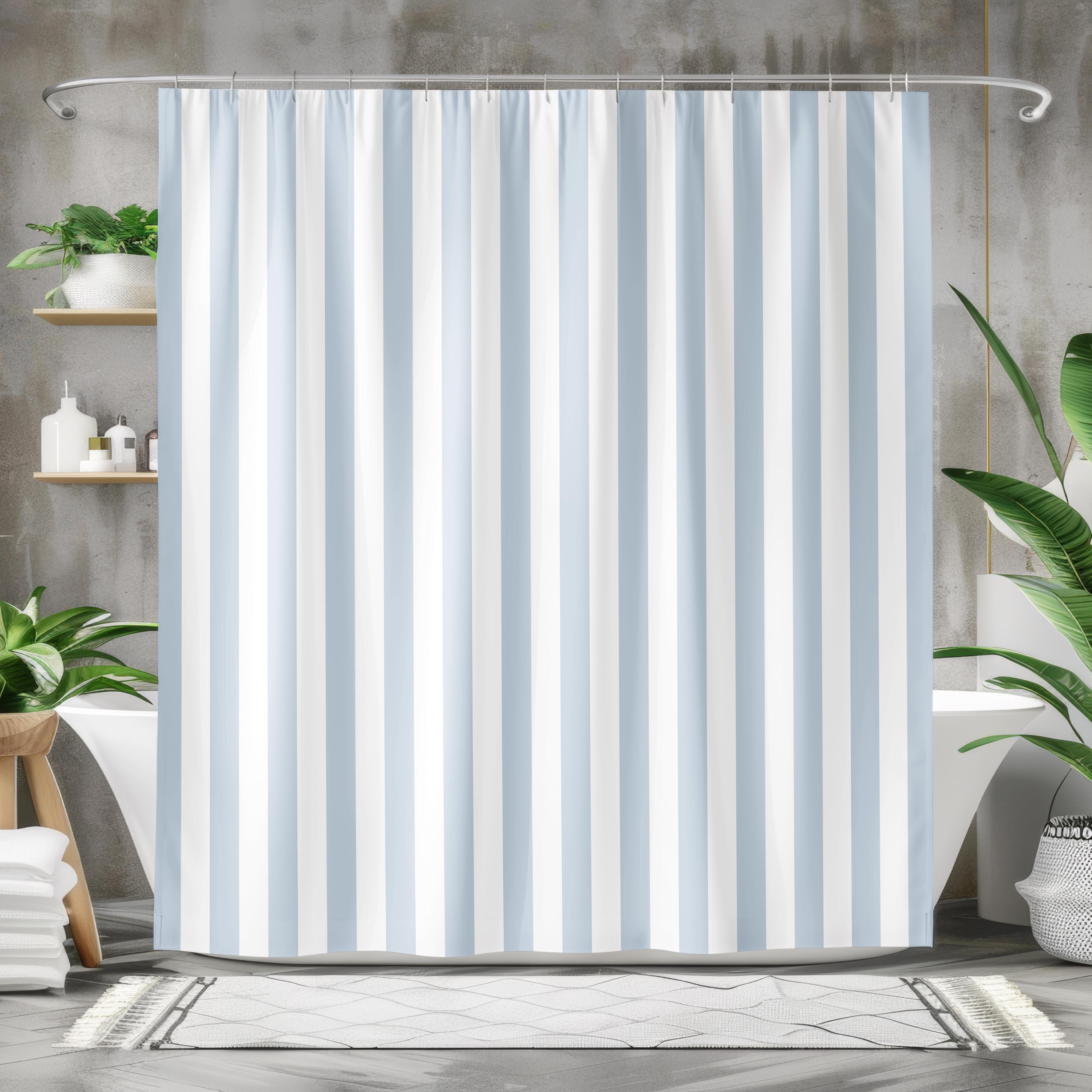 Blue And White Striped Shower Curtainnull
