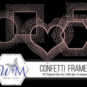 Rose Gold Glitter Frames, Confetti Frame Clipart, 10&quot; Frame Clip Art