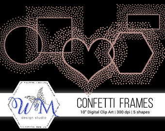 Rose Gold Glitter Frames, Confetti Frame Clipart, 10" Frame Clip Art
