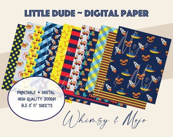 Little Dude Boy Themed Digital and Printable Paper 8.5x11" Junk Journal Scrapbooking Crafting