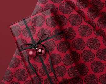 Gothic Damask Gift Wrap, Black and Red Wrapping Paper