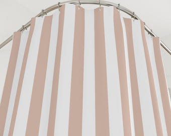 Beige Striped Shower Curtain: Neutral Minimalist Bathroom Decor