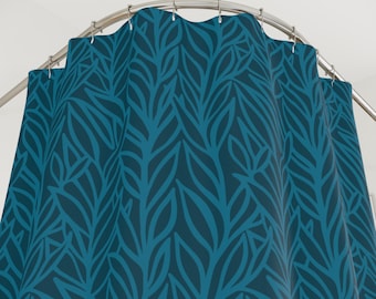 Teal Botanical Shower Curtain: Elegant Minimalist Bath Decor