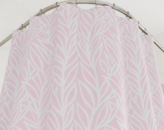 Pink Botanical Shower Curtain: Elegant Minimalist Bath Decor