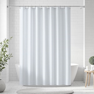 Blue Gingham Shower Curtain, Baby Blue + White in Mini Check, Preppy Bathroom Decor, Boy Shower Curtain, Grandmillennial Shower Curtain