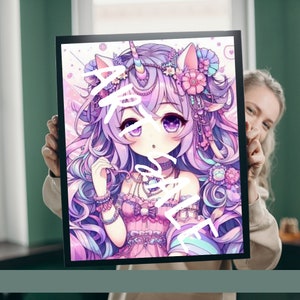 Aesthetic girl in unicorn printable wall art wall hanging female room decor INSTANT DOWNLOAD