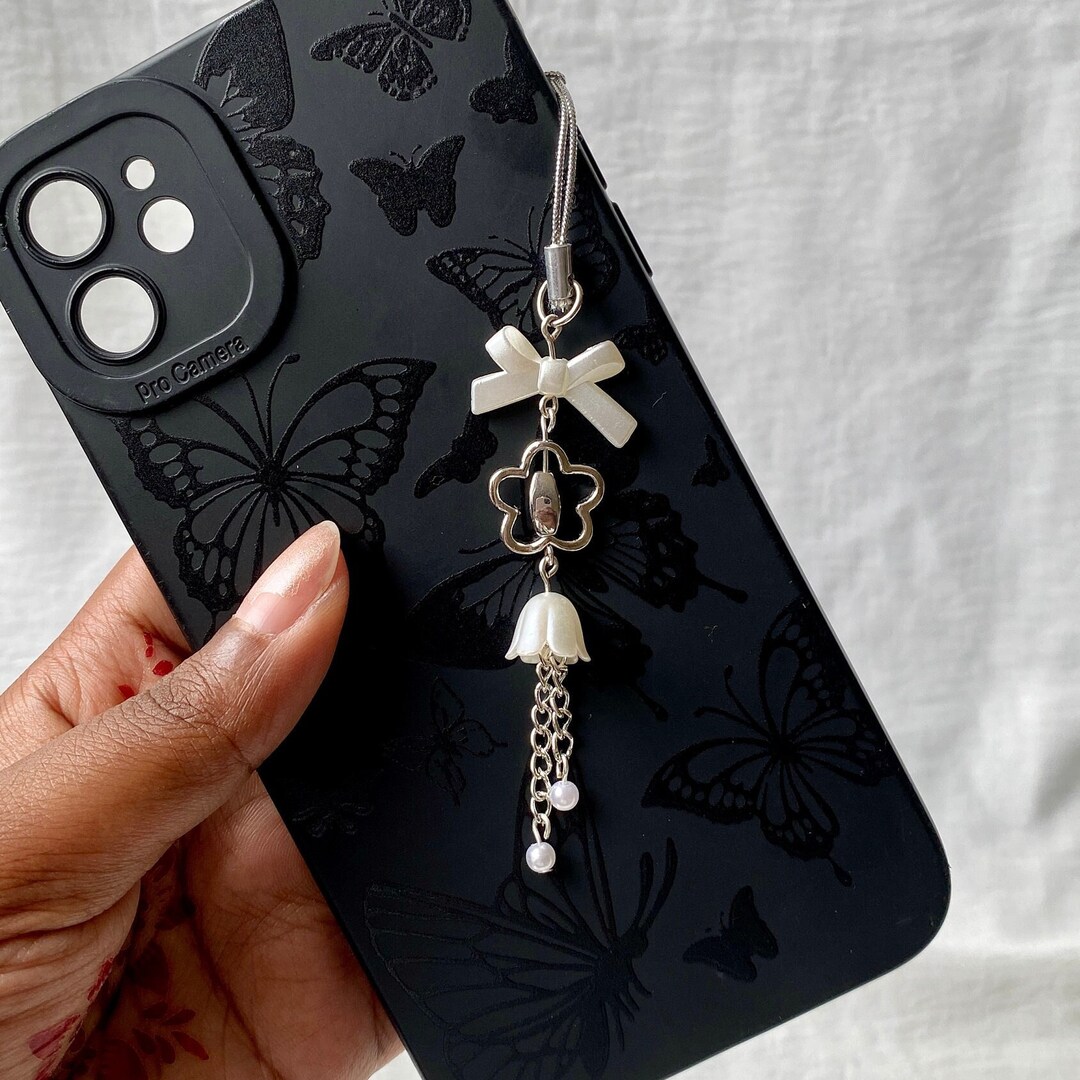 Handmade White & Silver Jellyfish Phone Charm, White Bows Phone Charm ...