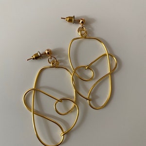 Abstract Gold Earrings, Gold Dangle Earrings, Minimalist Wire Earrings, Continuous Line Earrings, Unique Earrings, Black Owned Jewellery, 01 image 5